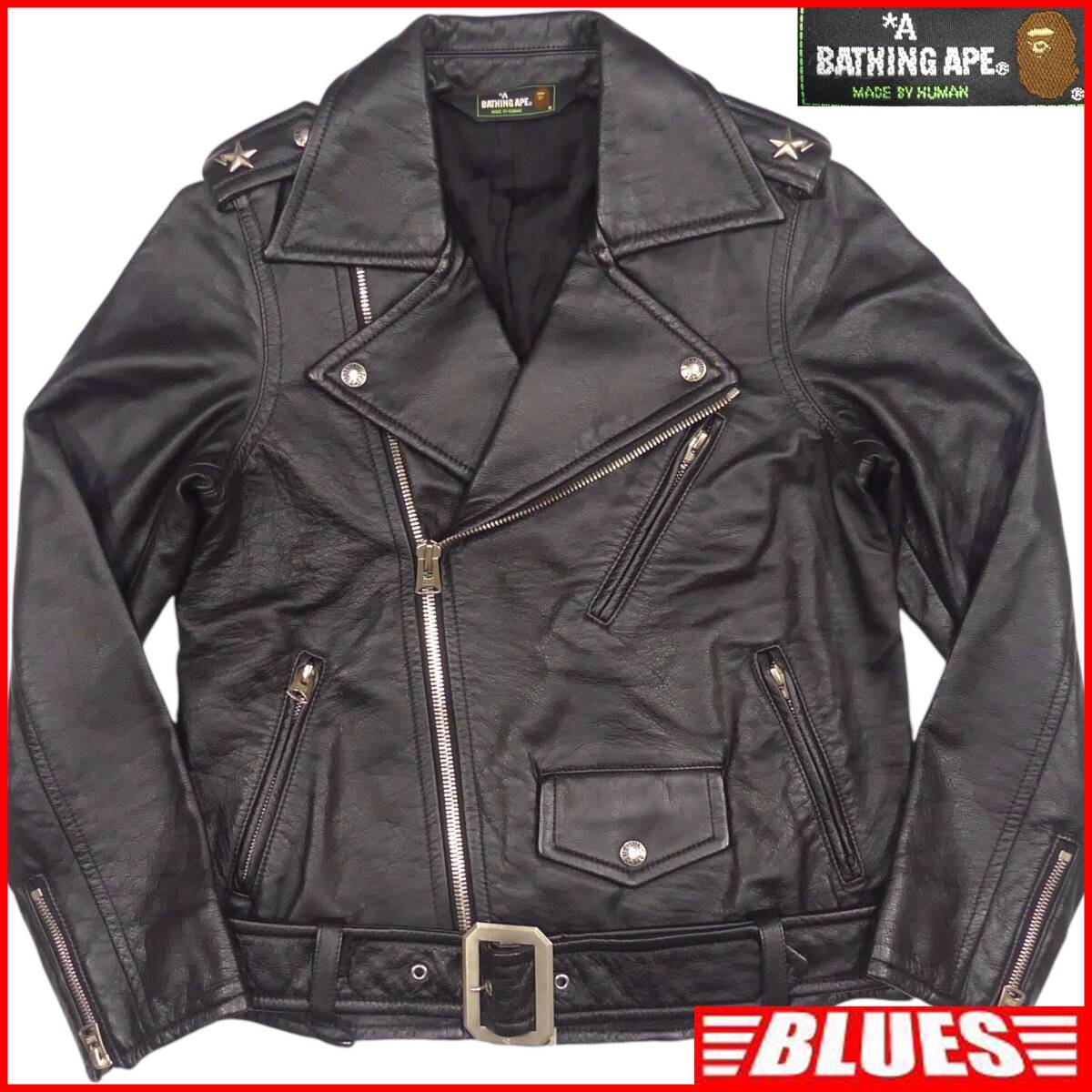 即決 A BATHING APE メンズ XS レザーライダースジャケット アべ 即決 A BATHING APE メンズ XS レザーライダースジャケット アべ