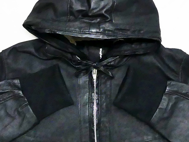 即決★Shepherd★メンズM レザーパーカー シェファード 2 黒 ブラック 本革 ジャケット 本革 フード 革ジャン ブルゾン ボア_画像3