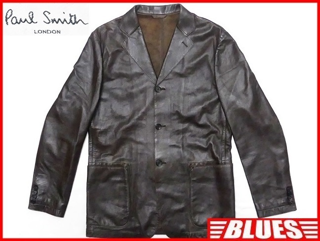 即決★Paul Smith★メンズL レザーテーラードジャケット ポールスミス 茶 ブラウン 本革 スーツ 本皮 ビジネス 革ジャン 背広_画像1