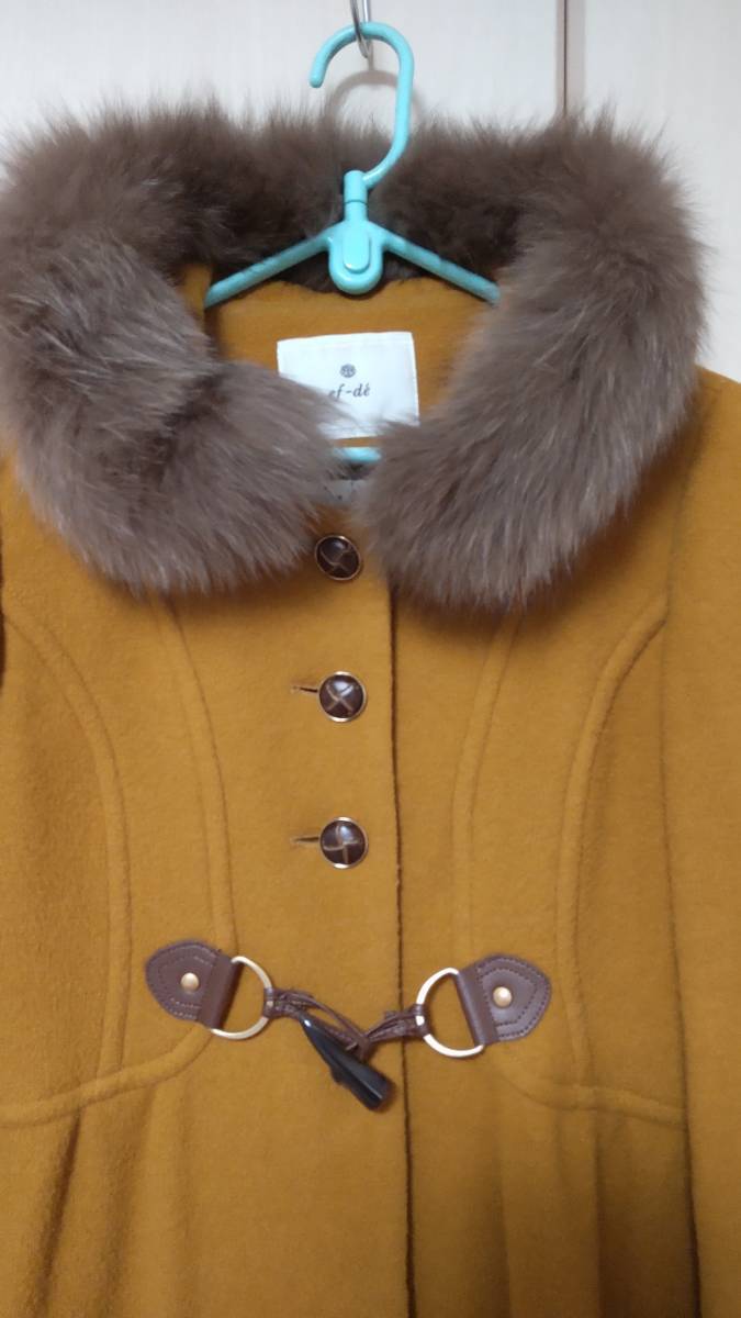 即決 エフデ ef-de ロングコート フォックスファー フード付き ダッフルコート風 M位 からし色_画像3