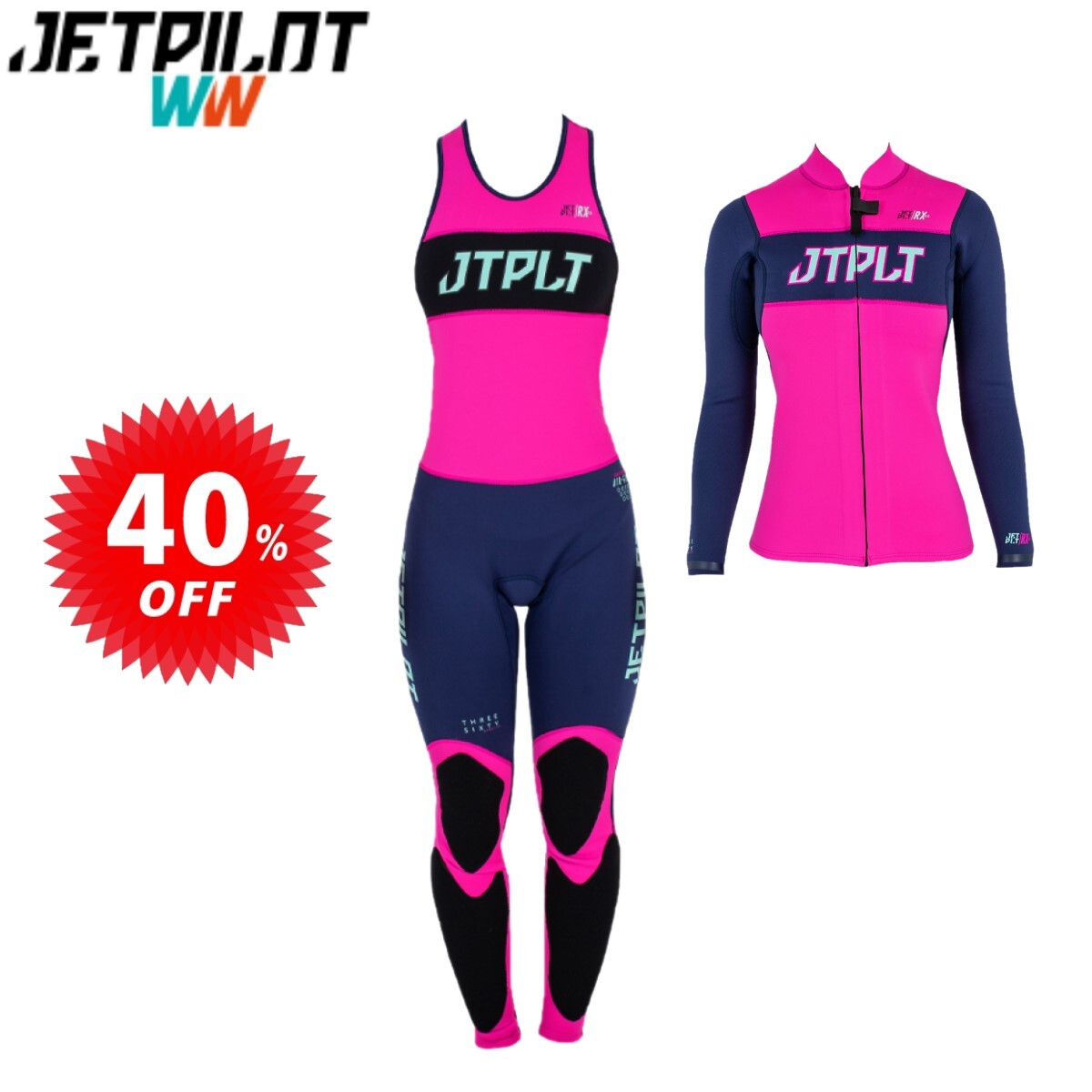 ジェットパイロット JETPILOT ウェットスーツ セール 40%オフ 送料無料 RX ジェーン&ジャケット ネイビー/ピンク 12/L JA21251