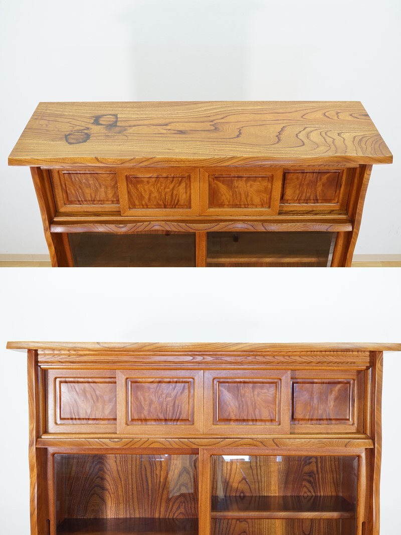 特注品　総無垢欅製　茶棚　茶箪笥　飾り棚　茶道具　水屋　木目最高！ BJ222 特注品 総無垢欅製 茶棚 茶箪笥 飾り棚 茶道具 水屋 木目最高