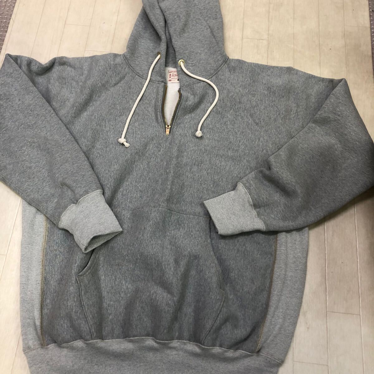 【925ee0ac】☆古着☆ BONCOURA ボンクラ ハーフジップ スウェット フーディー グレー 42 パーカー