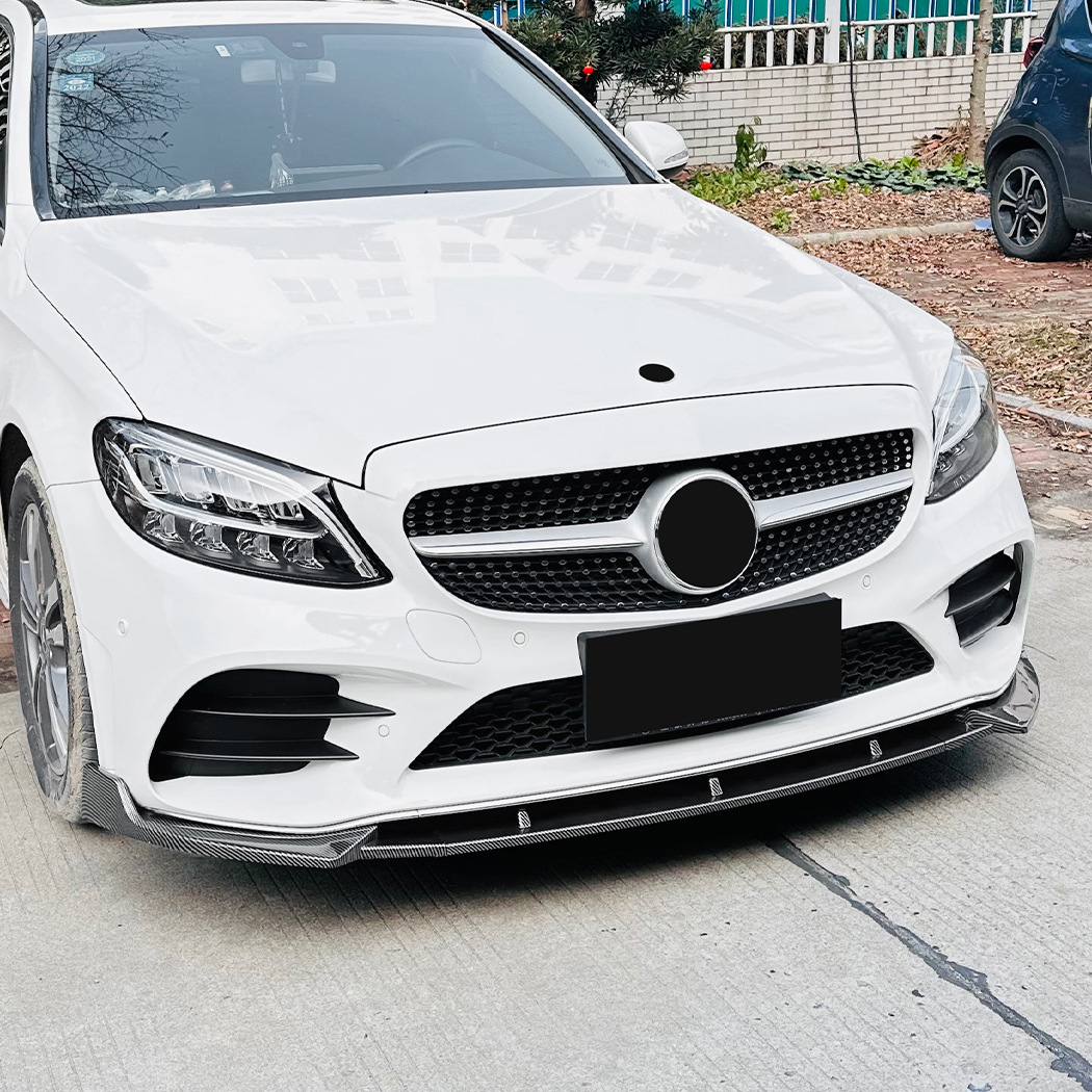スポーティ全開? ベンツ カーボン ルック フロントバンパー リップ スポイラー W205 C180 C200 C220d C350e C43 Cクラス セダン 后期