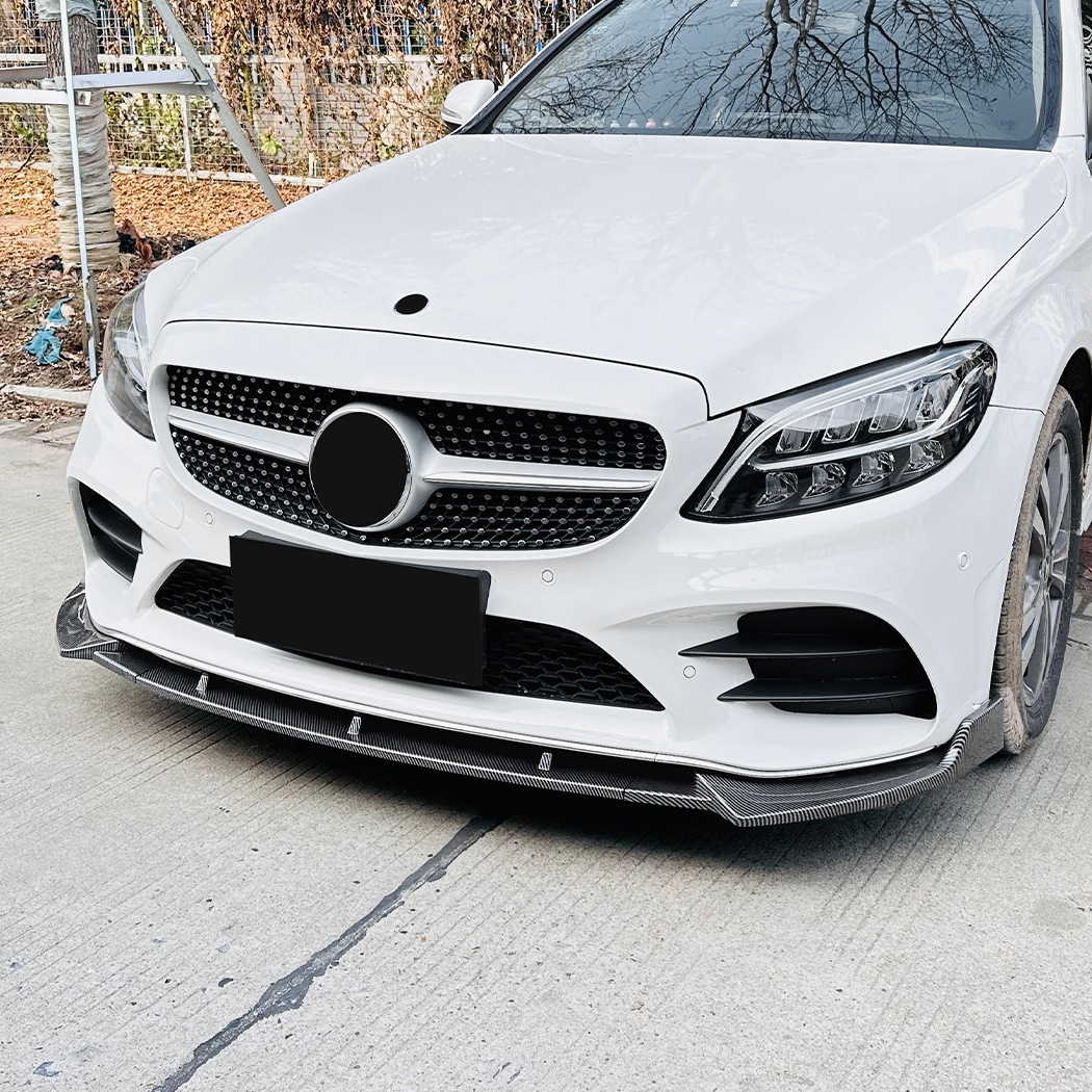 スポーティ全開? ベンツ カーボン ルック フロントバンパー リップ スポイラー W205 C180 C200 C220d C350e C43 Cクラス セダン 后期