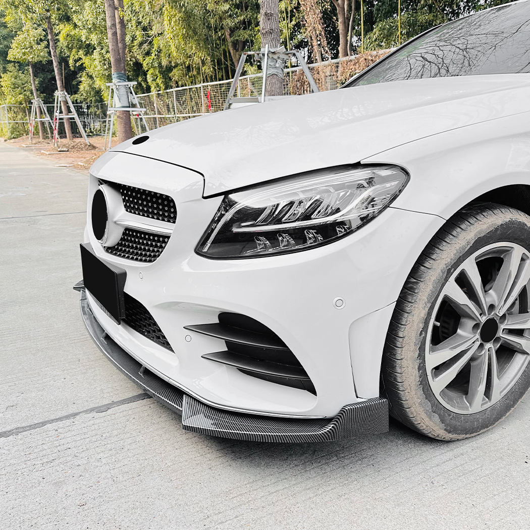 スポーティ全開? ベンツ カーボン ルック フロントバンパー リップ スポイラー W205 C180 C200 C220d C350e C43 Cクラス セダン 后期
