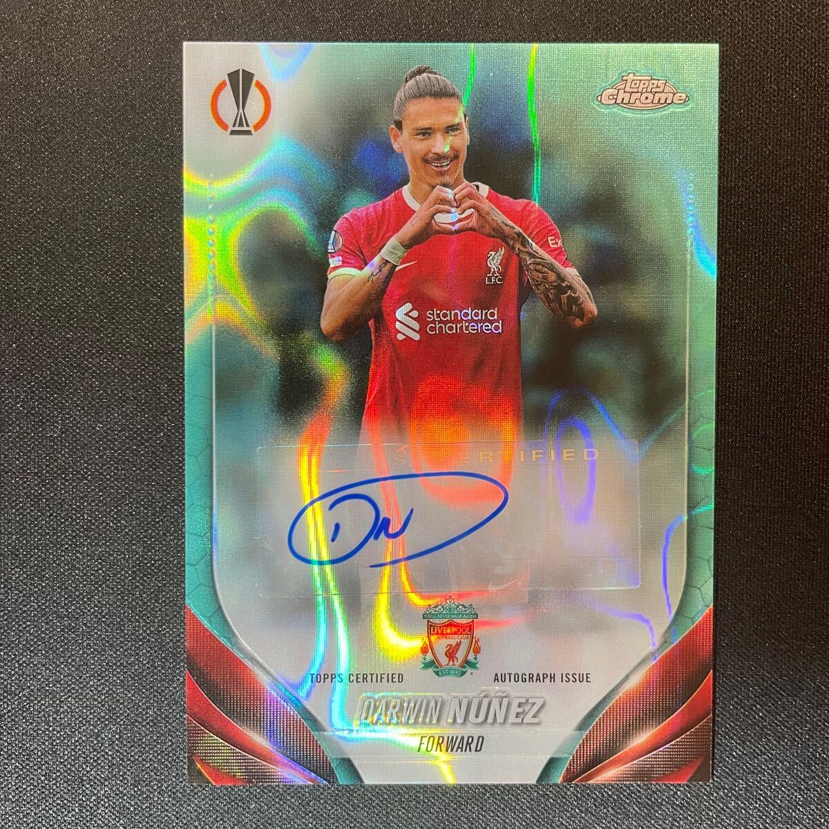 2023-24 Topps Chrome UEFA Aqua Lava Refractors Darwin Nunez Auto Liverpool 直筆サインカード ダルウィン・ヌニェス