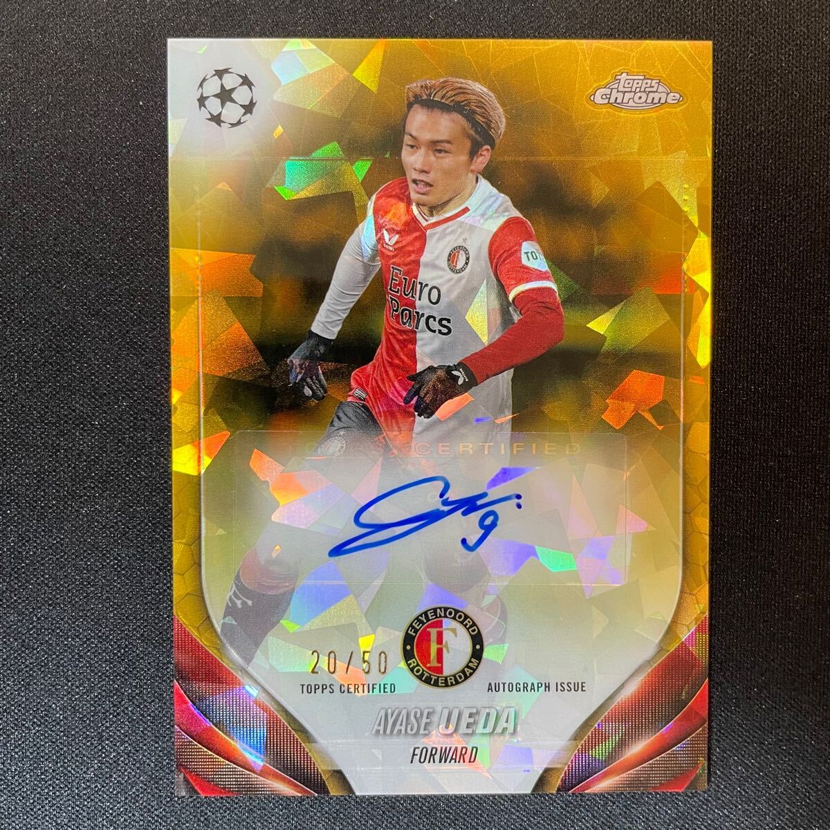2023-24 Topps Chrome Sapphire UEFA Gold Sapphire Ayase Ueda Auto Feyenoord /50 直筆サインカード 上田綺世