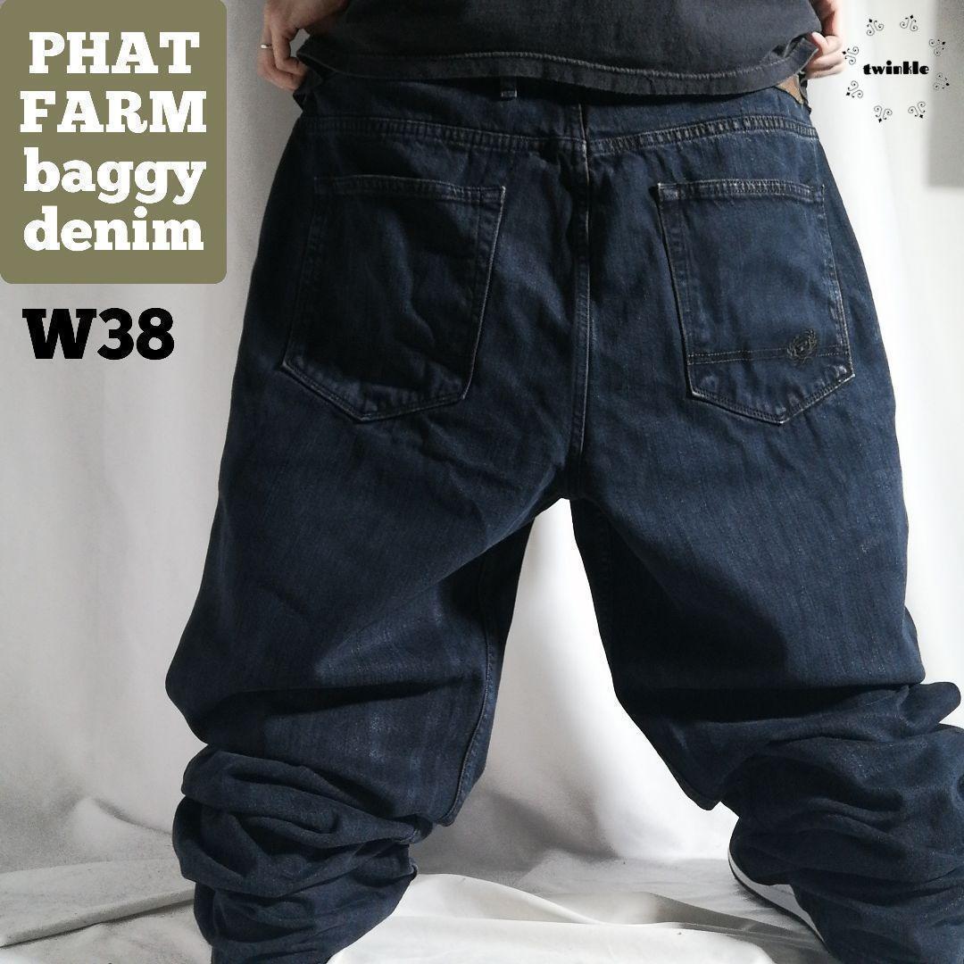 00s PHATFARM ファットファーム ブラックデニム パンツ ジーンズ バックロゴ刺繍 極太 バギー W38 黒 ヒップホップ ストリート 3301 00s PHATFARM ファットファーム ブラックデニム パンツ ジーンズ バックロゴ刺繍 極太 バギー W38 黒 ヒップホップ ストリート 3301