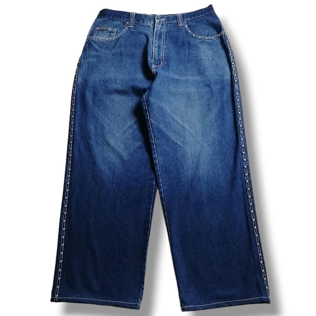 00s Y2K RAW BLUE ローブルー バギーデニム スタッズ 極太 ワイドパンツ ジーンズ フェアリーグランジ 刺繍ロゴ 濃紺 W38 /3647 00s Y2K RAW BLUE ローブルー バギーデニム スタッズ 極太 ワイドパンツ ジーンズ フェアリーグランジ 刺繍ロゴ 濃紺 W38 /3647