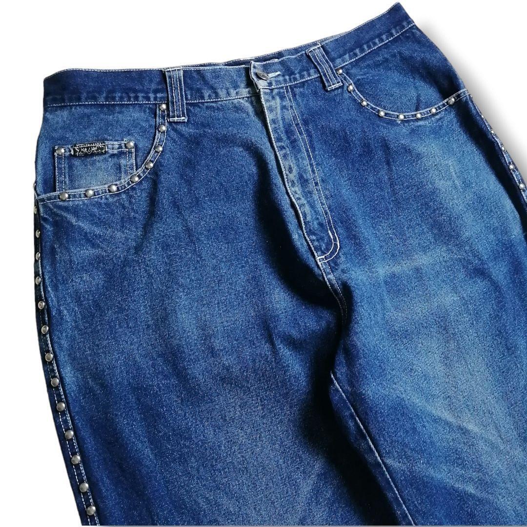 00s Y2K RAW BLUE ローブルー バギーデニム スタッズ 極太 ワイドパンツ ジーンズ フェアリーグランジ 刺繍ロゴ 濃紺 W38 /3647 00s Y2K RAW BLUE ローブルー バギーデニム スタッズ 極太 ワイドパンツ ジーンズ フェアリーグランジ 刺繍ロゴ 濃紺 W38 /3647