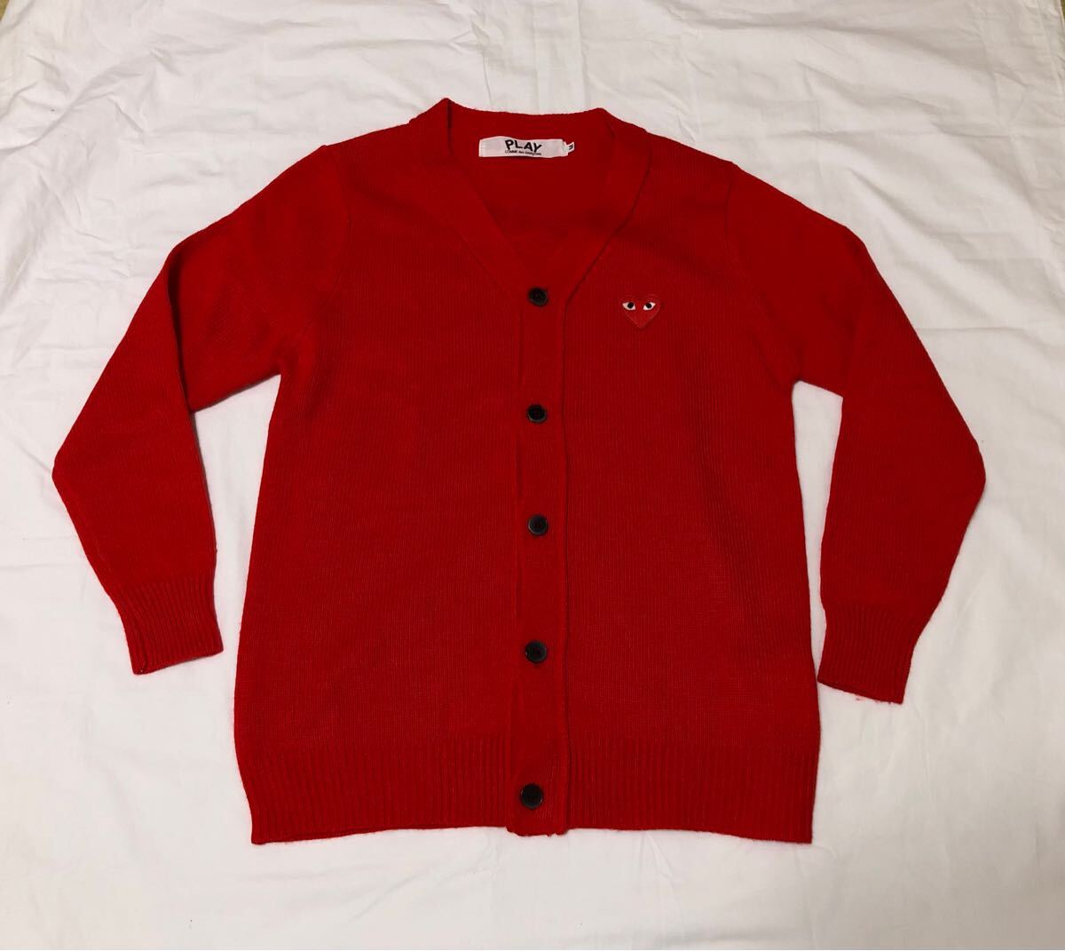 PLAY COMME des GARCONS コムデギャルソン 長袖　コットン ニット カーディガン　サイズM 赤 レッド　MADE IN JAPAN 日本製
