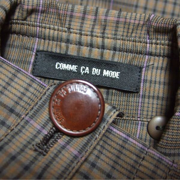 美品/コムサデモード COMME CA DU MODE ピーコートジャケット 9號 M 相當(dāng) 茶 ブラウン レディース 春 秋 アウター 綿混 チェック柄 牛革釦