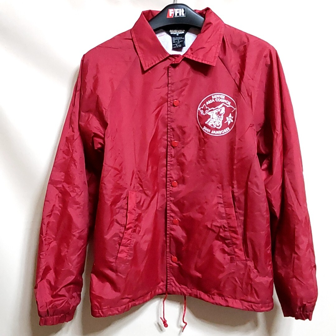 D4 AUBURN 赤色 S ワンポイント コーチジャケット ナイロンジャケット ウインドブレーカー ビンテージ アメリカ USA 古着 メンズ 00s 90s_画像1