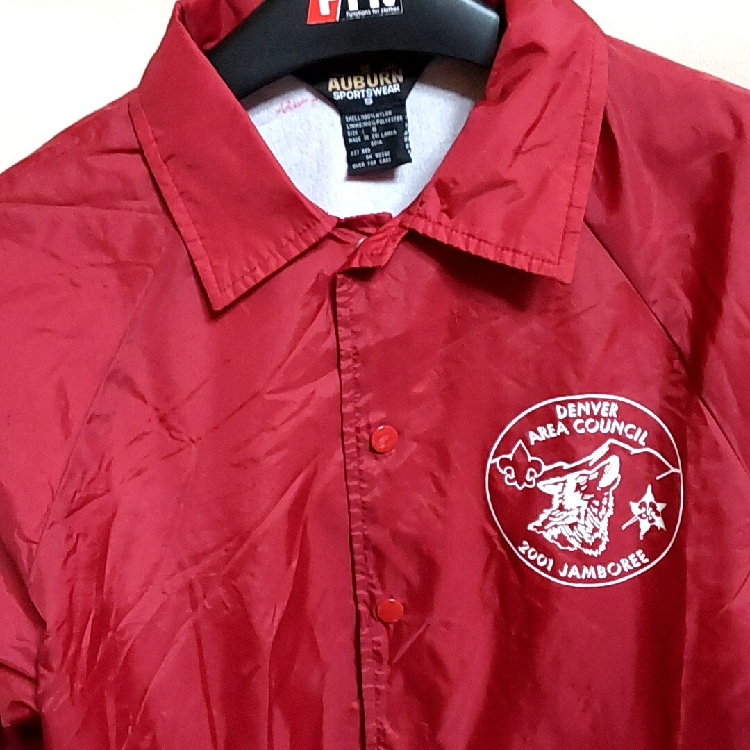 D4 AUBURN 赤色 S ワンポイント コーチジャケット ナイロンジャケット ウインドブレーカー ビンテージ アメリカ USA 古着 メンズ 00s 90s_画像3