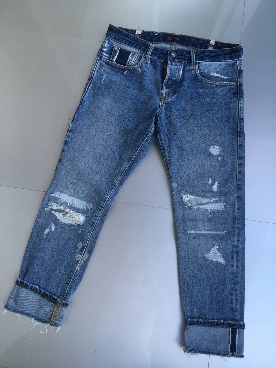 美品 SCOTCH & SODA スコッチ & ソーダ ダメージ カットオフ フリンジ デニム パンツ RALSTON X テーパード スリム ジーンズ Gパン
