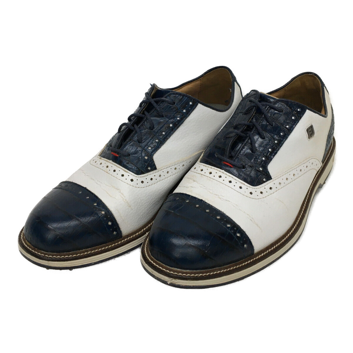 coco 中古 フットジョイ FootJoy ゴルフシューズ 25.5cm ホワイト×ネイビー 白×紺 ドライジョイズ プレミアターロウレース 092412