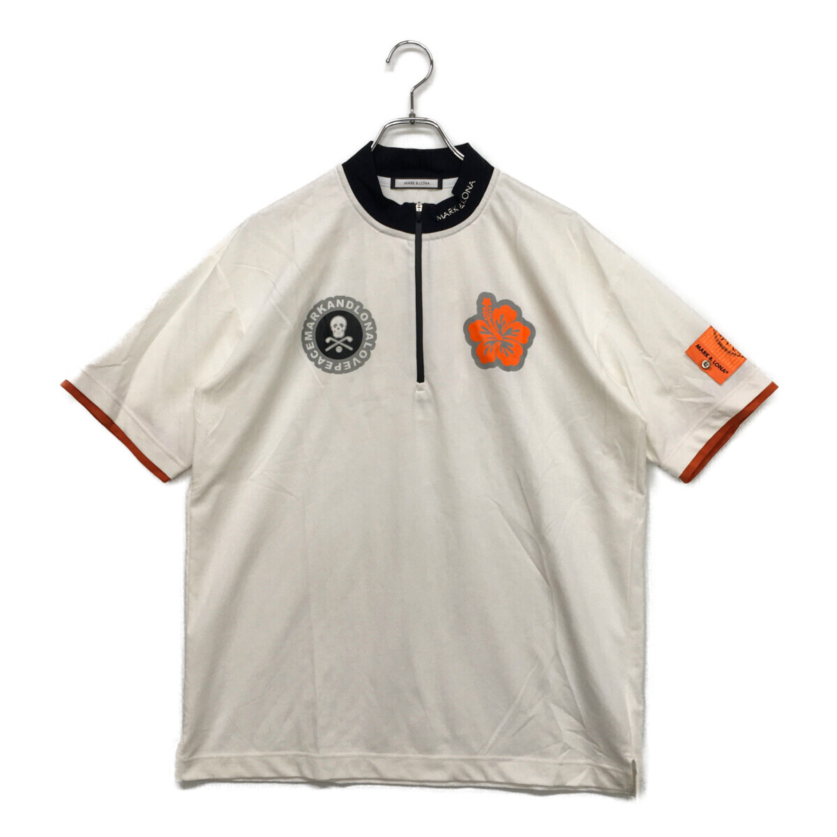 coco 中古 マークアンドロナ MARK&LONA メンズ 半袖シャツ 50(LL) 白 ホワイト ハーフジップ レターパックプラス発送可 90332