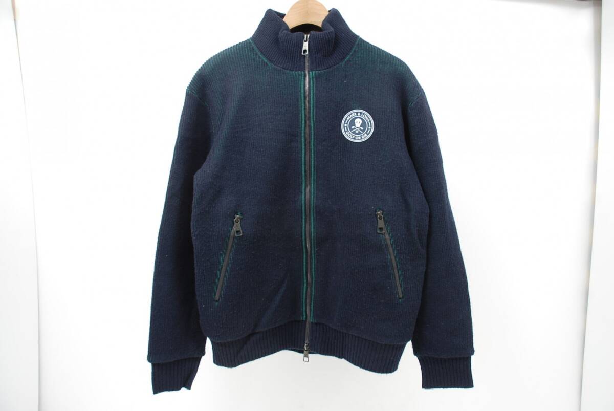 coco 中古 マークアンドロナ MARK&LONA メンズ ニットアウター 48(L) 濃紺×緑 長袖ダブルジップ 中綿入り 85688