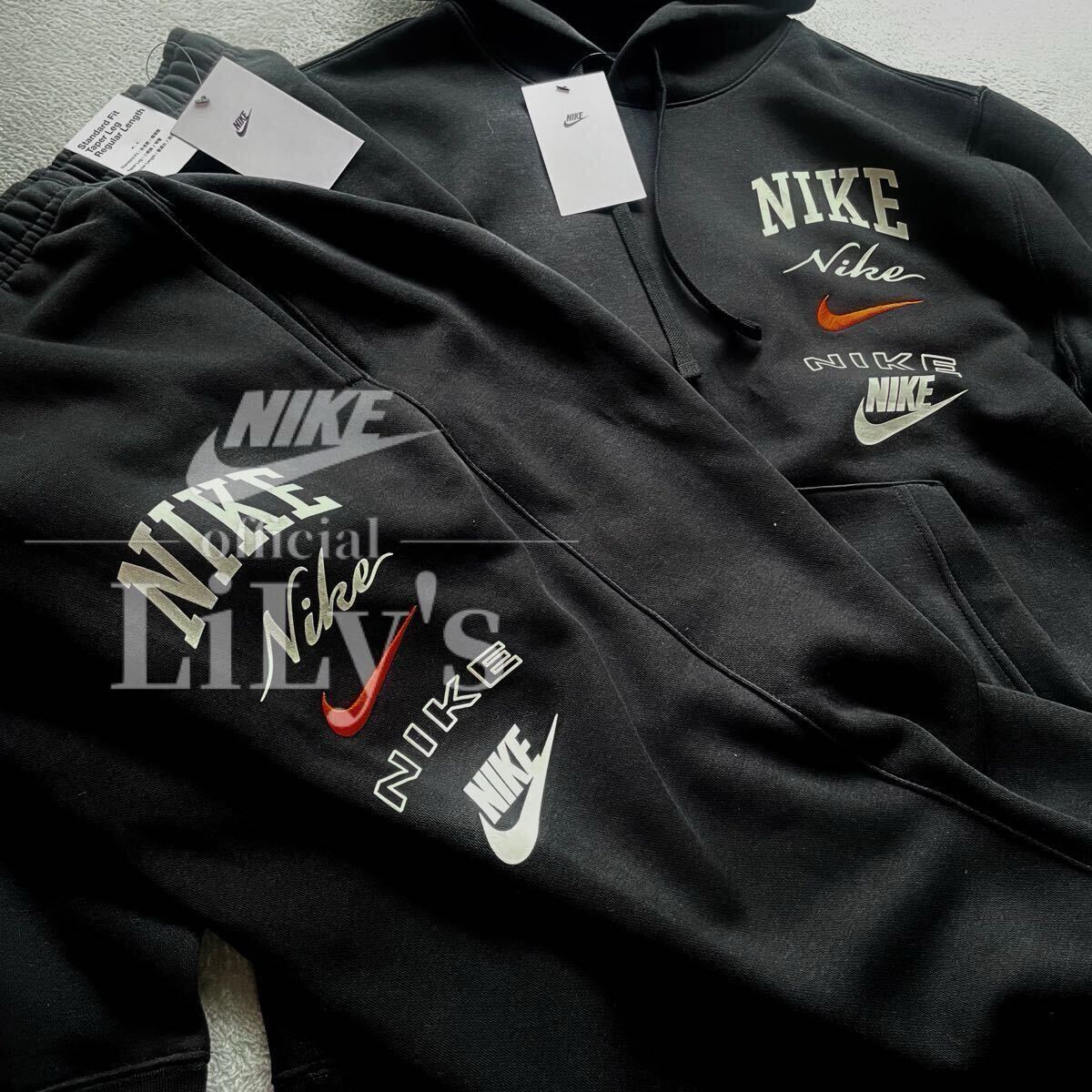 新品 NIKE上下セットアップ 黒 上下Lサイズ ブラック オレンジ 新品 NIKE上下セットアップ 黒 上下Lサイズ ブラック オレンジ