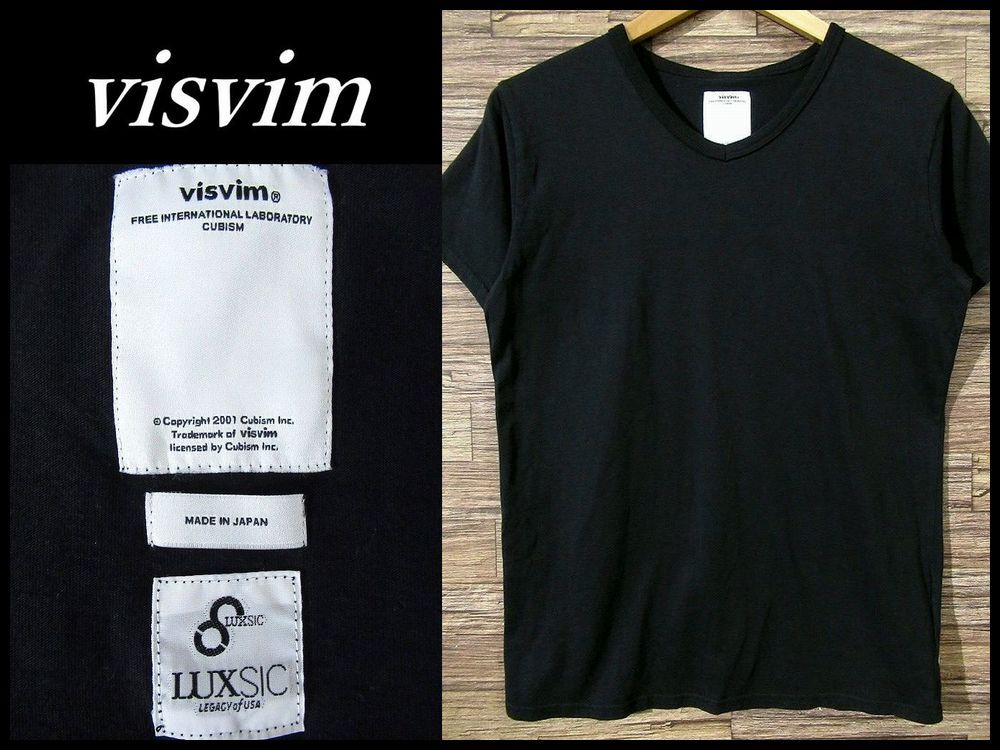 送料無(wú) G① 美品 visvim ビズビム 0112105010006 DOUBLE SCOOP V-NECK S/S (LUXSIC) 半袖 Vネック 無(wú)地 プレーン Tシャツ カットソー 黒 1