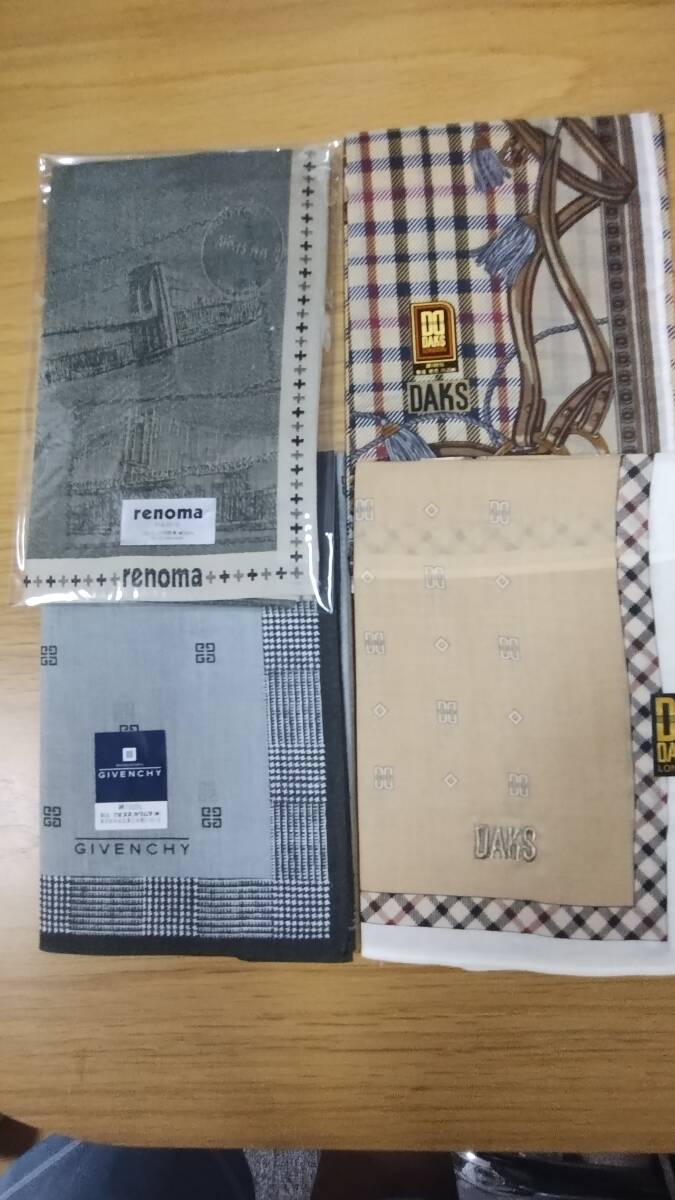 ハンカチ４枚セット　DAKS２枚 ・renomaレノマ・ GIVENCHYジパンシー