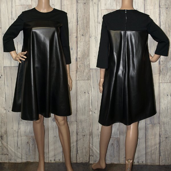 FOXEY NEW YORK◇フォクシーニューヨーク・43872 Dress Tessa七分袖 合皮ワンピース◇38サイズ・ブラック　クリーニング済み　美品_画像1