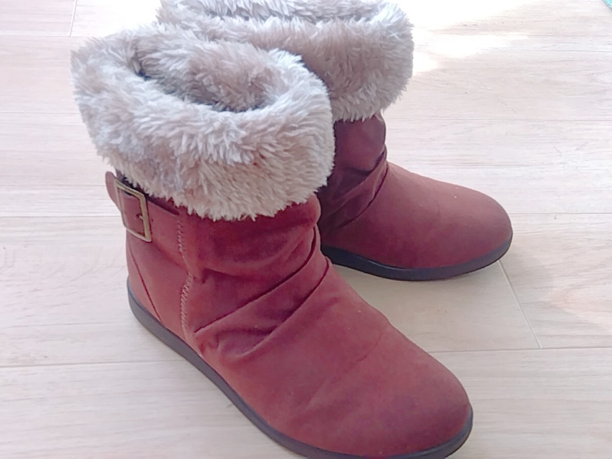 a.v.v★アーベベ★ブラウン ショートブーツ★２〜３回使用★美品 23cm★茶色★ファー★あったか ブーツ_画像1