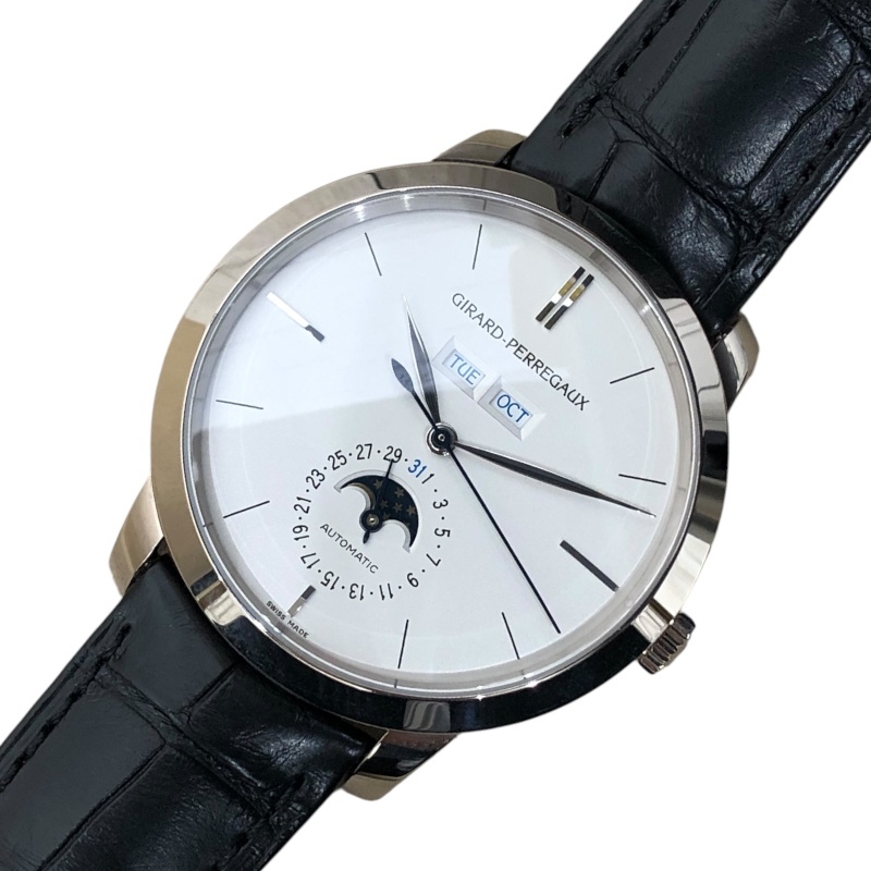 ジラール・ペルゴ GIRARD PERREGA 1966 フルカレンダー 49535-53-152-BK6A ホワイト K18ホワイトゴールド 腕時計 メンズ 中古_画像1
