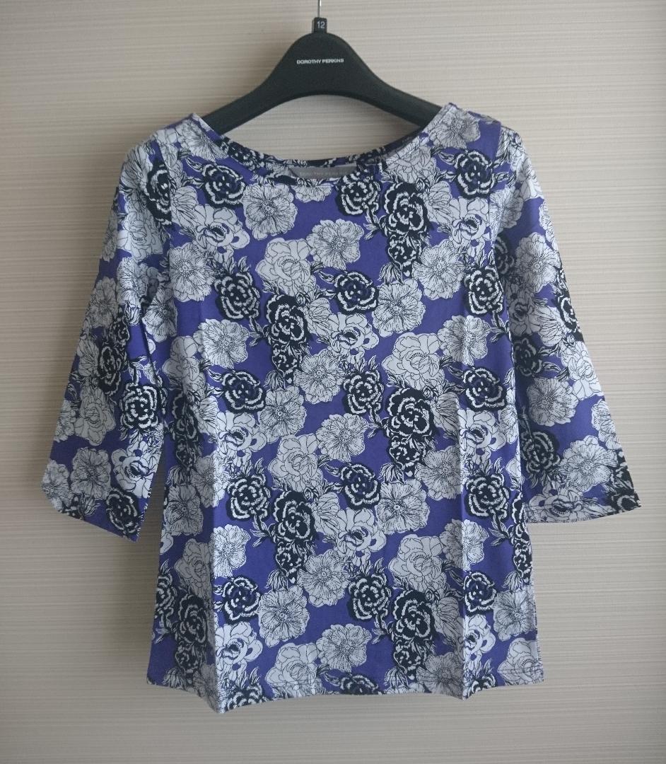 英国インポート コットン100% 花柄トップス カットソー Tシャツ 七分袖 DOROTHY PERKINS ドロシーパーキンス 綿100% プルオーバー UK6