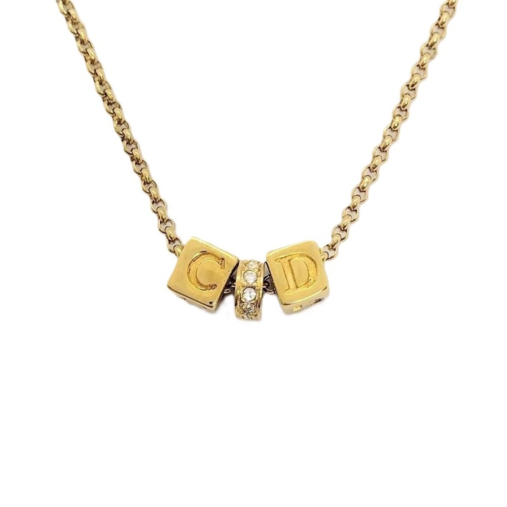  Christian Dior Christian Dior C D Logo Cube стразы GP колье Gold 