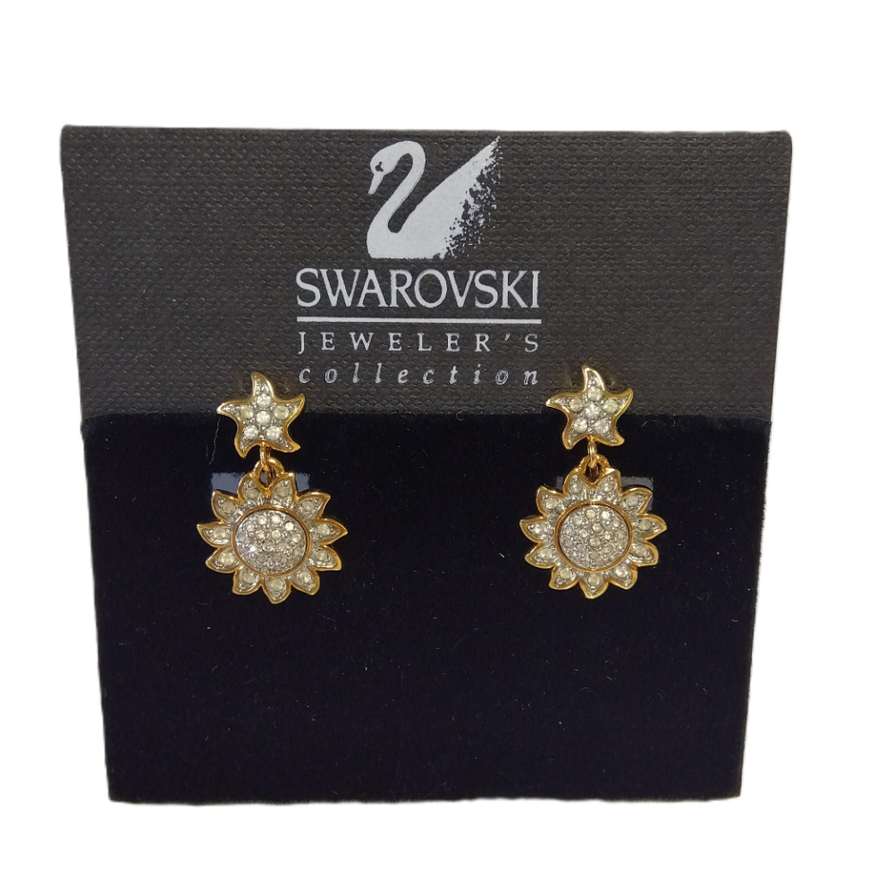 スワロフスキー SWAROVSKI 星 太陽モチーフ イヤリング ゴールド 訳あり