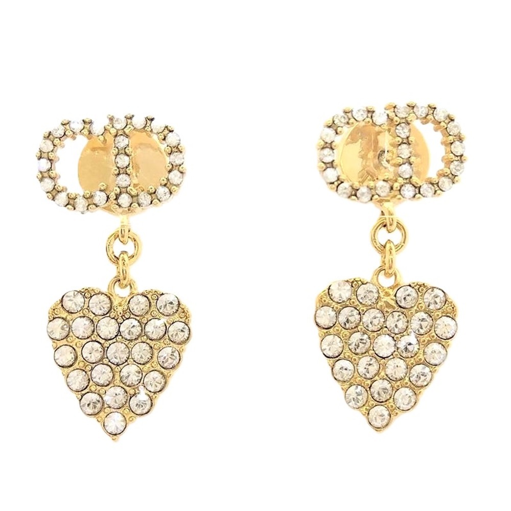 クリスチャンディオール Christian Dior CDロゴ ハート ラインストーン ピアス ゴールド GP クレール ディー リュヌ ピアス