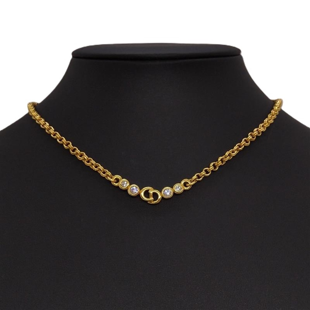  Christian Dior Christian Dior CD Logo 4P стразы GP колье Gold 