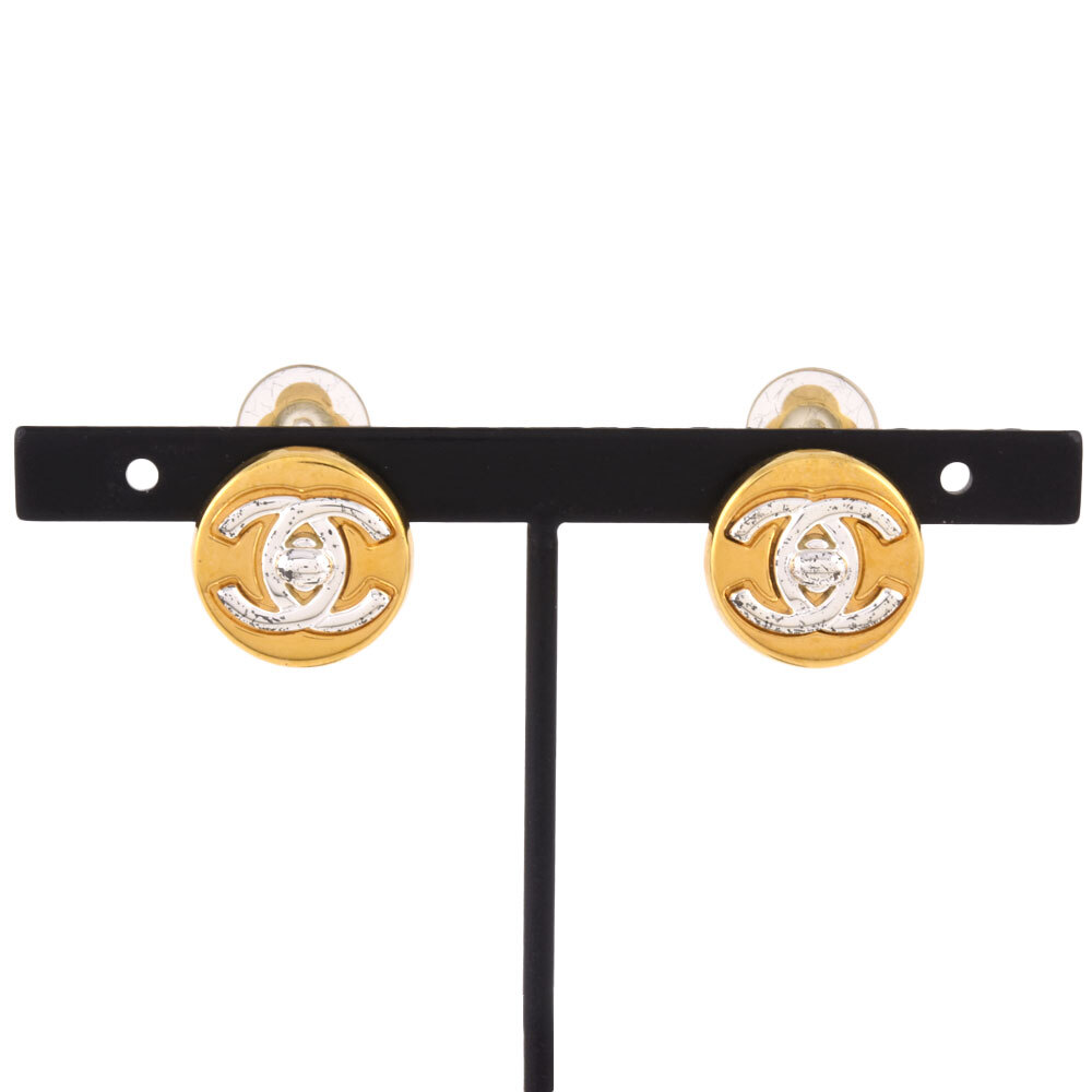 シャネル CHANEL ココマーク ターンロックデザイン イヤリング 97A刻印 GP ゴールド シルバー レディース