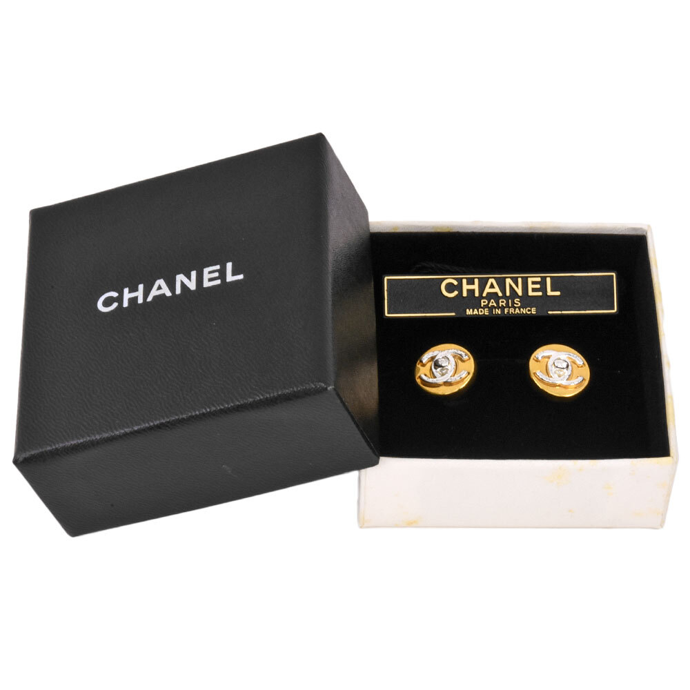 シャネル CHANEL ココマーク ターンロックデザイン イヤリング 97A刻印 GP ゴールド シルバー レディース