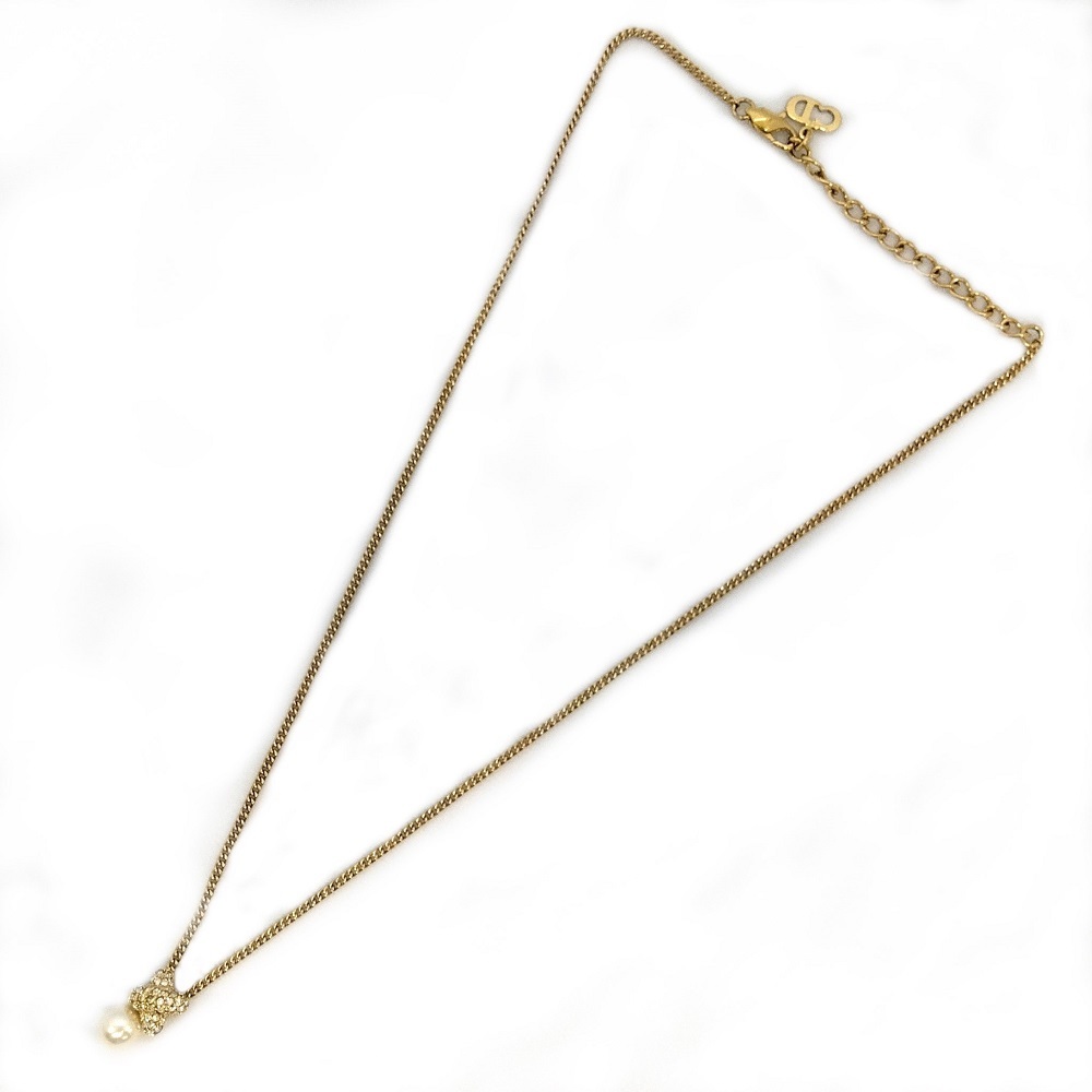  Christian Dior Christian Dior 1P поддельный жемчуг колье Gold стразы Cross жемчуг GP