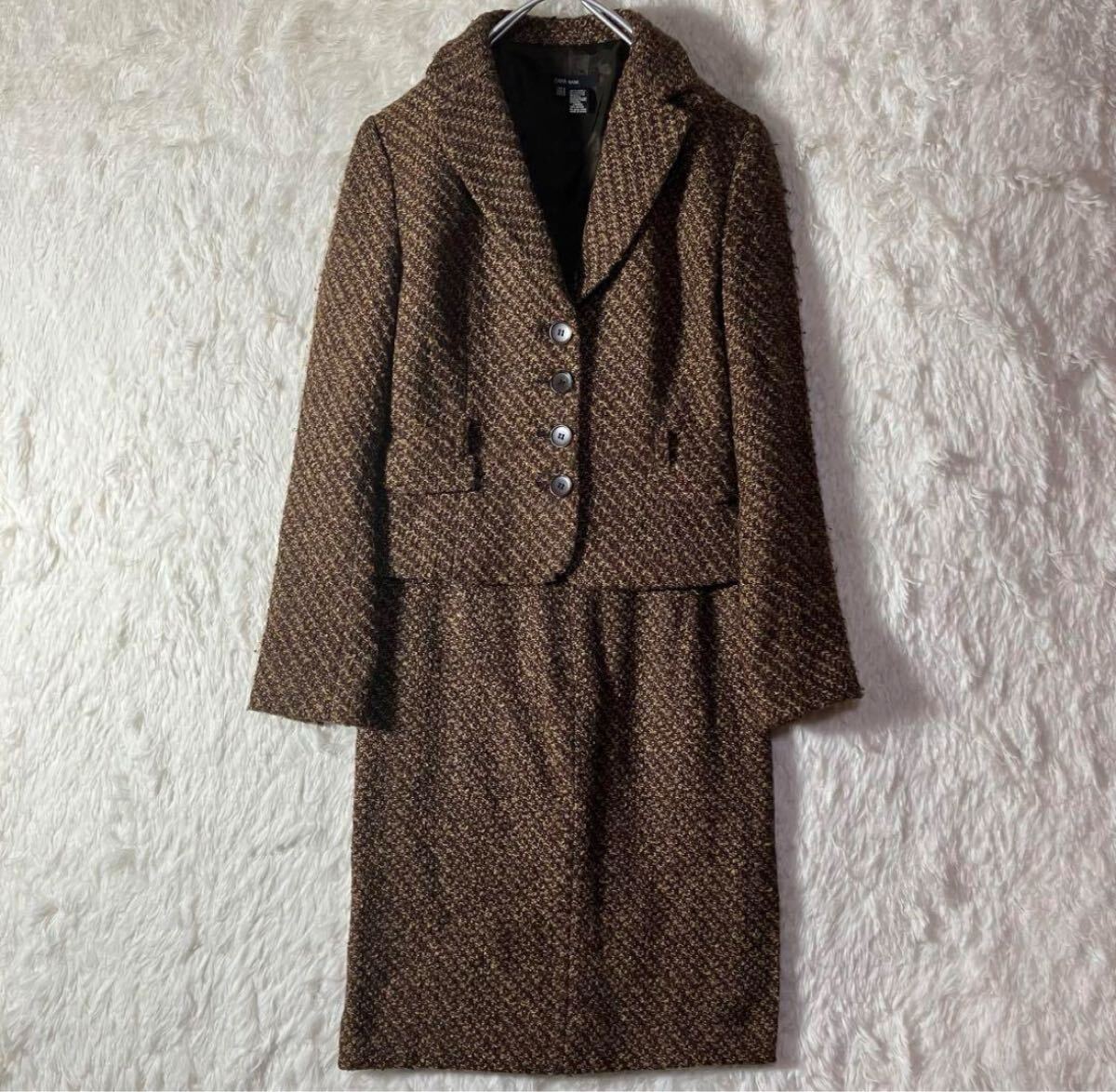 【アパレル】★美品★ ZARA ザラ セットアップスーツ 上下 ジャケット スカート ジャケット M ブラウン 茶 ツイード レディース 人気