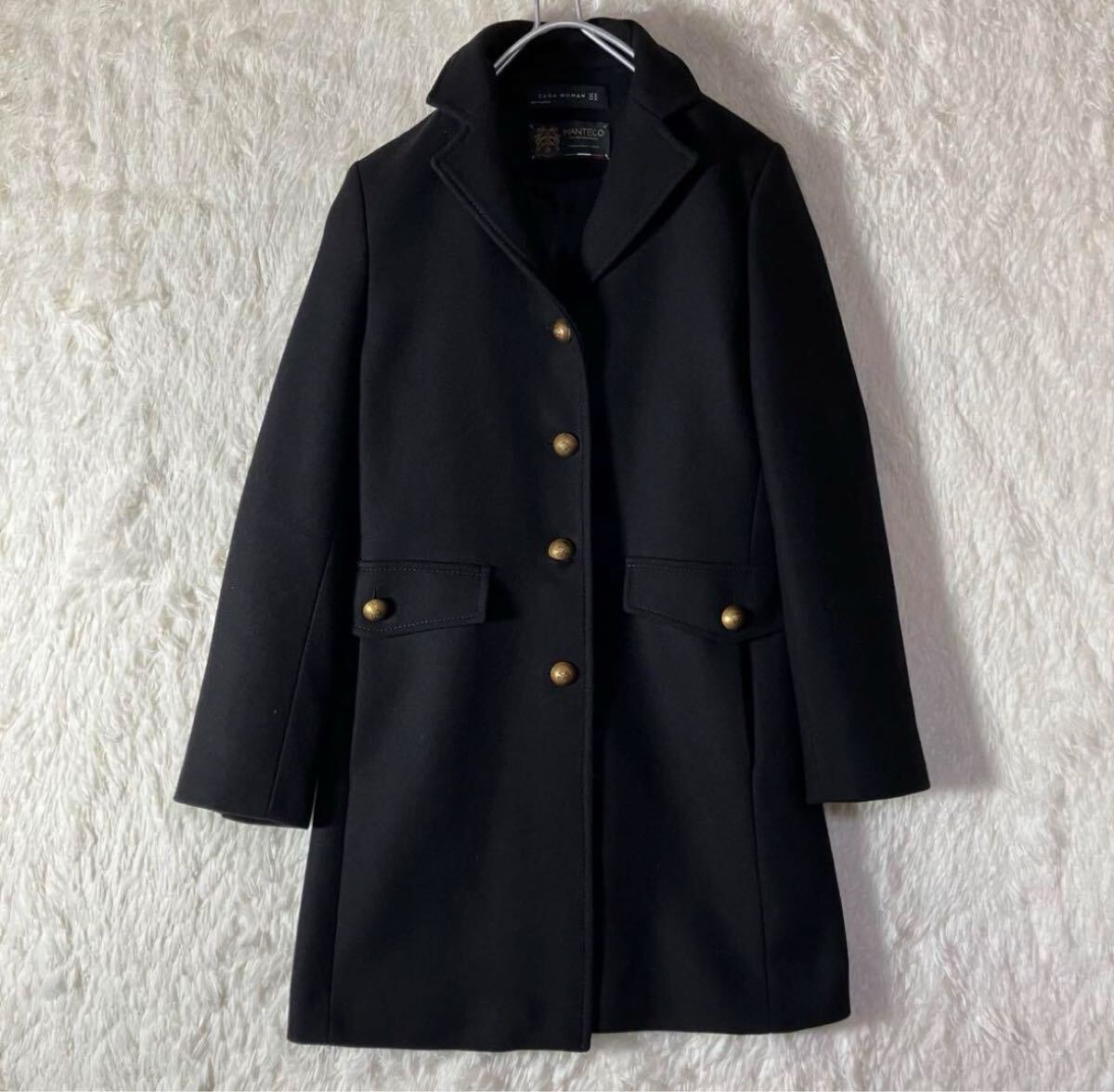 アパレル】 美品 ZARA ザラ ウールコートMANTECO マンテコ 金 アパレル】 美品 ZARA ザラ ウールコートMANTECO マンテコ 金