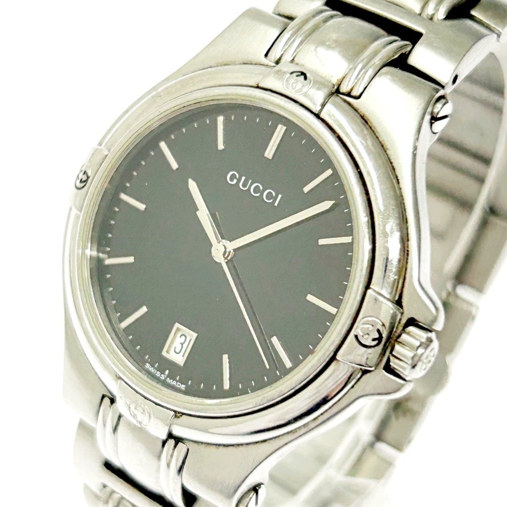 【1円スタート】GUCCI グッチ 9040M SS ブラック文字盤 クオーツ メンズ腕時計 ジャンク 325422