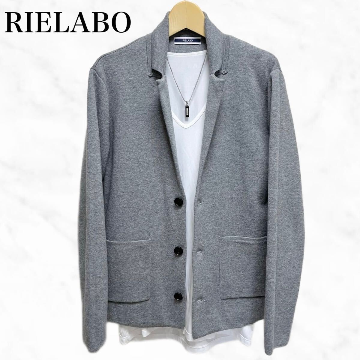 RIELABO テーラードジャケット　トップス　グレー系　シンプル　カーディガン ニットジャケット シングル
