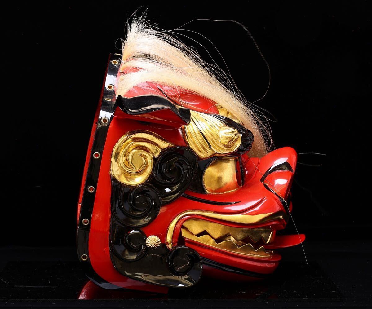 特大獅子頭獅子舞伝統工芸木彫り彫刻縁起物置物お正月XZ3509