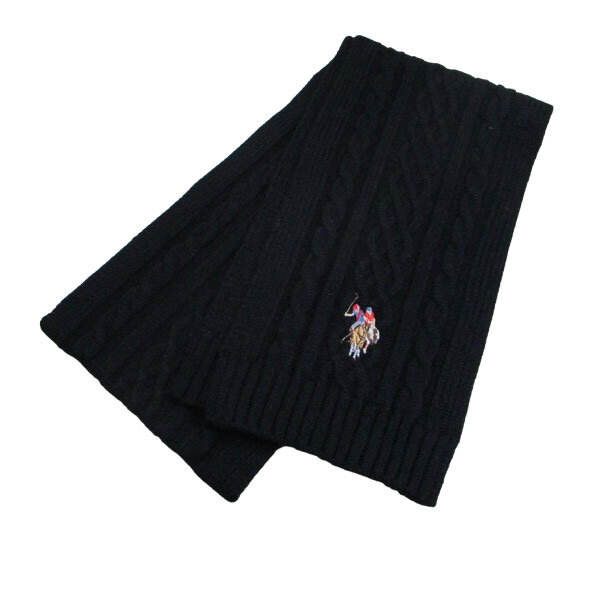 マフラー アクリル100％ 180x20cm uspa2014-447591 ブラック ユーエス ポロ アッスンワンポイント刺繍/送料無料メール便 箱無し