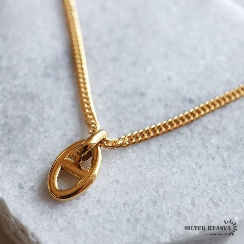 アンカーチェーン ネックレス ダブル喜平チェーン ゴールド 18K シンプル ステンレス 金属アレルギー対応 (50cm)