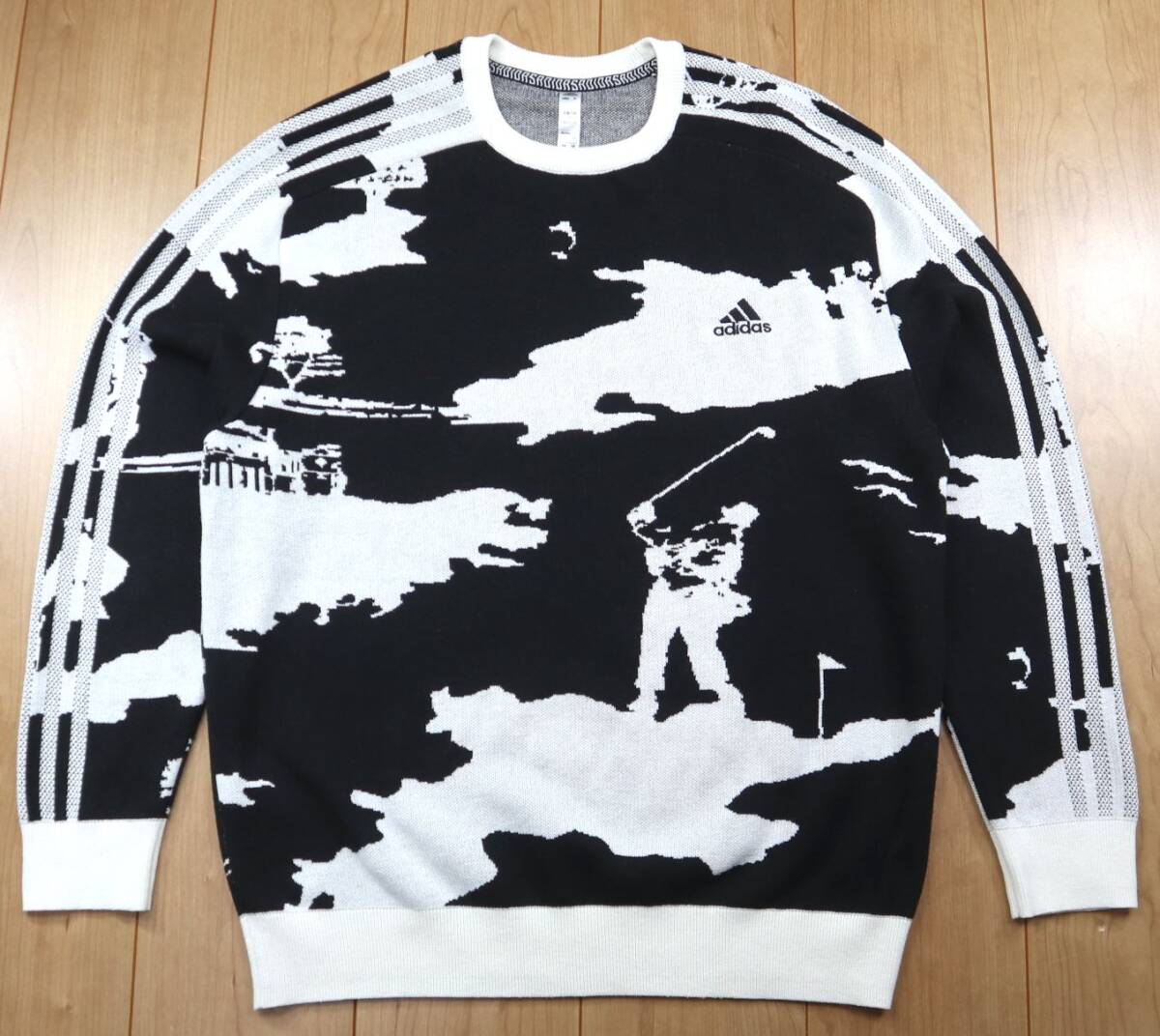 美品★定価13，200円★adidas golf アディダス・ゴルフ　ヒストリカルジャガード 長袖クルーネックセーター/Oサイズ
