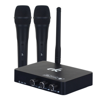 WJ411#ワイヤレスカラオケ プレーヤー オーディオミキサーマイク２本 家庭用 デジタルサウンドシステム 音楽