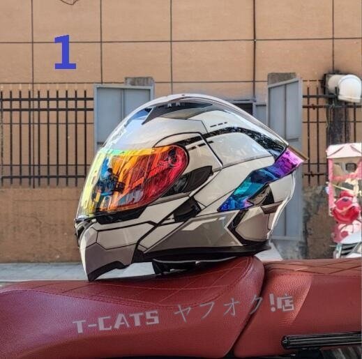 ☆新品バイクフリップアップダブルレンズ オンロードフルフェイスヘルメットインナー丸洗い可M～XXLサイズ選択可-1