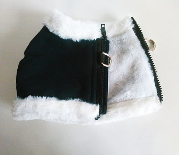 LDL2687# ハーネス＆リード★冬【L ネイビー】胴輪 小型犬 里ボアで 暖かい!防寒 ペット用品 犬服【L紺】犬 アウター コート