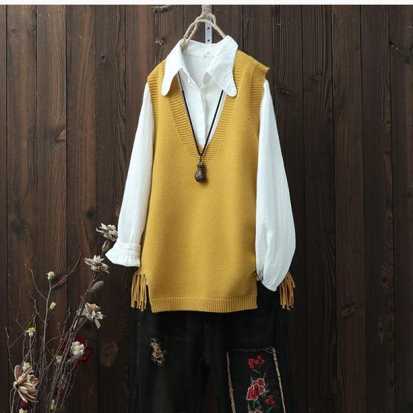 CHQ056# ニットセーター レディース ニットベストVネックトップス 秋冬おしゃれゆるニット セーター カジュアル