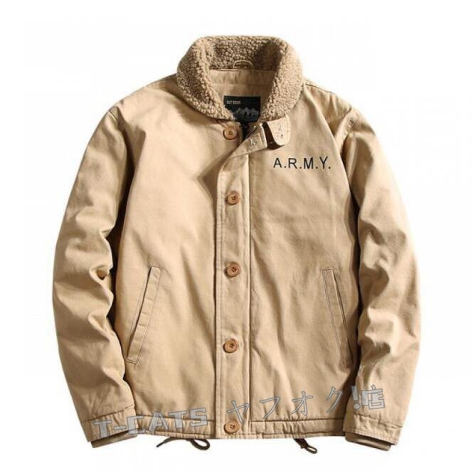 ☆新品アメリカ 冬服ミリタリージャケット メンズ おしゃれ フライトジャケット 防風 防寒 コート中綿入り ジャンパー 2XL カーキ